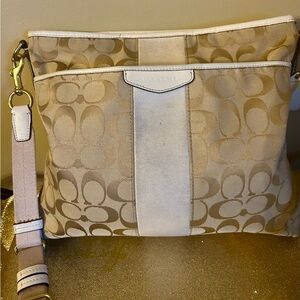 Coach Tan and Cream Canvas Signature Shoulder Bag
